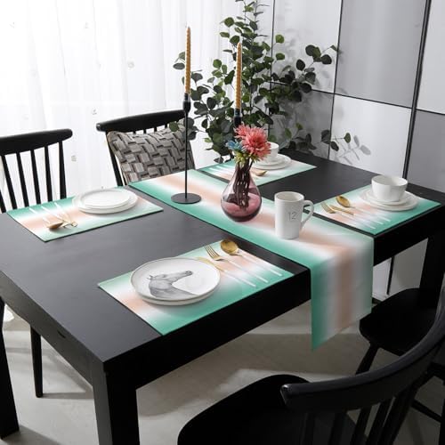 Gradient Color Table Runner and Placemats Set of 4 Geometric Rustic
