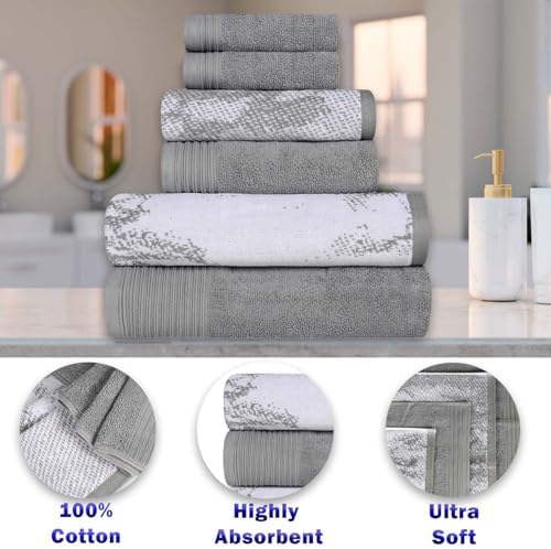 Superior Cotton Marble Jaquard Rope Border Bath Towel Set, 10 Piece
