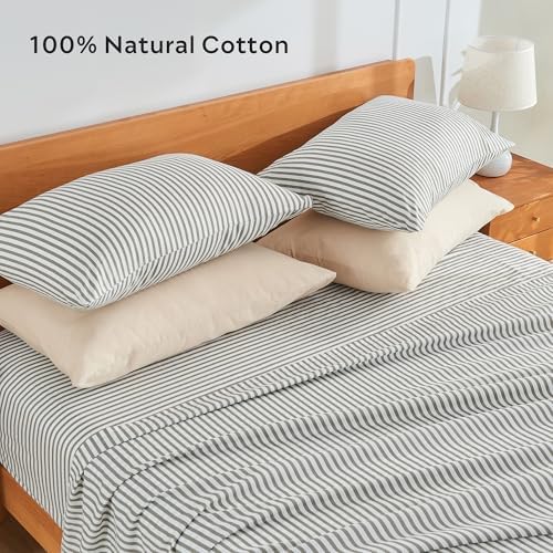 JELLYMONI Cotton Vertical Gray Striped Pillowcases Set of 2, Queen