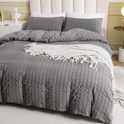 3PCS Boho Bedding Set, 1 Seersucker Duvet Cover and 2 Pillowcases