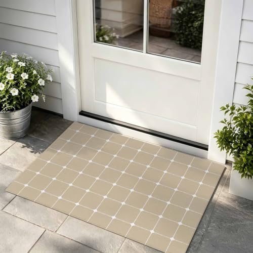Taupe Gingham Door Mat Indoor Welcome Mats Front Door Mat Outside