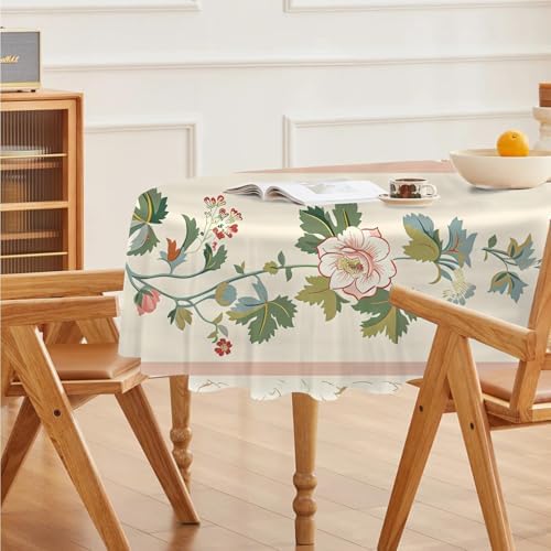 Vintage Floral Print Oval Table Cloth, Waterproof Duty Vinyl Plaid