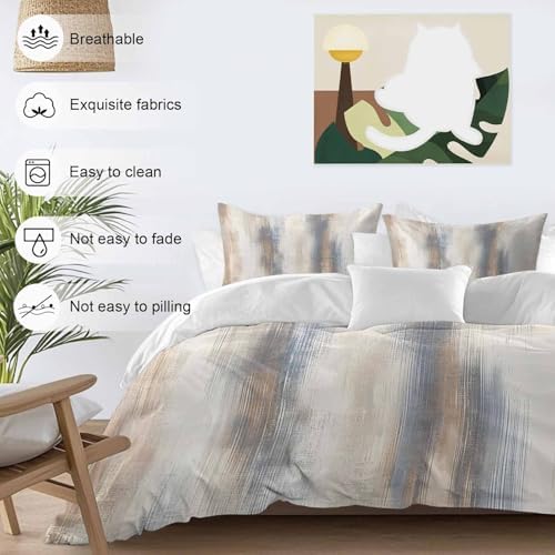Beige Gray Duvet Cover Set Queen Size, Abstract Grunge Mottled Neutral
