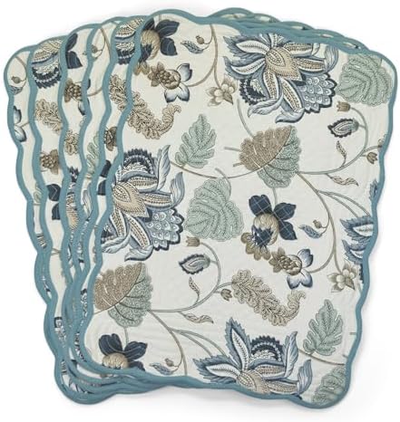 Botanical Blues Luxury Handcrafted Placemats (Reversible) Cotton