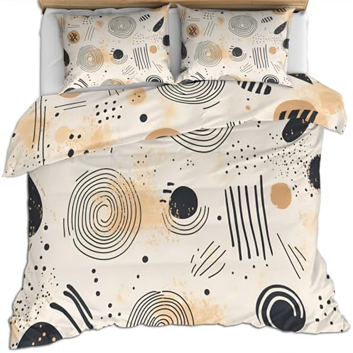 Boho Beige Duvet Cover Queen Size, Mid Century Bedding Set 3 Piece