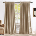NICETOWN Thick Beige Velvet Drapes 108 inch Long Rod Pocket Curtains