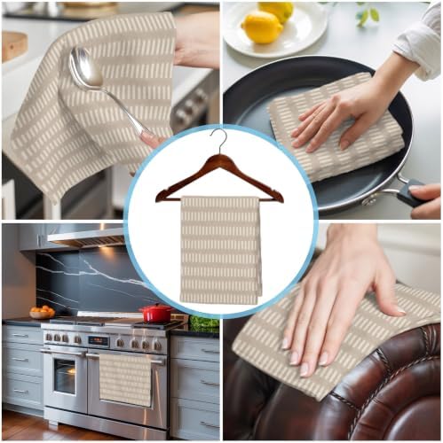 Brown Stripes Retro Kitchen Towels Set of 3, Water Absorbent Dish