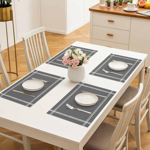Placemats Set of 8, Deep Grey Washable Table Mats for Dining Table