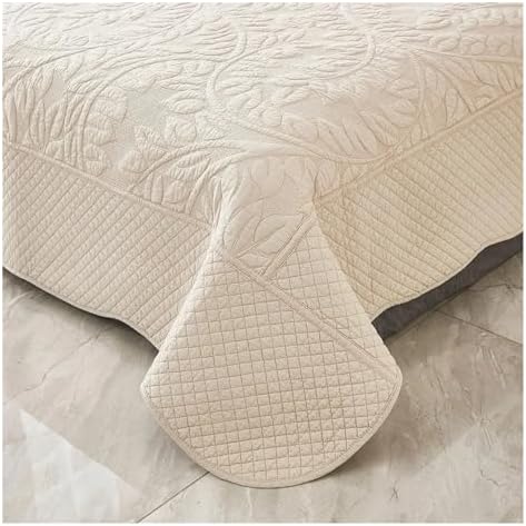 3-Piece Cotton Twin Quilt Set Embroidered Quilted Bedding Bedspread