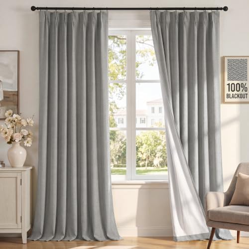 H.VERSAILTEX Dove Gray Pinch Pleated 100% Blackout Curtains 120 Inch