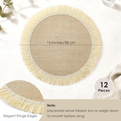 Kochorie 12 Pcs Round Burlap Placemats 15" Boho Jute Placemats with