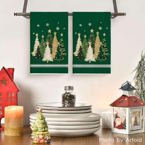 Artoid Mode Green Trees Christmas Kitchen Towels Set of 2 18x26 Inch