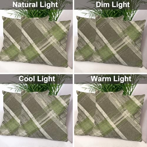 Batmerry Distressed Plaid Throw Pillow Covers, Green Brown Decorative