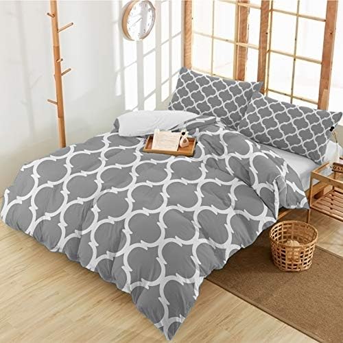 Duvet Cover Set Full, Rustic Morocco Lattice Pattern 3 Piece Bedding
