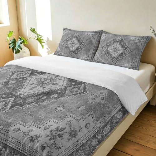 3 Pieces Bedding Set Full Size, Grey Boho Soft Duvet Covers Set with