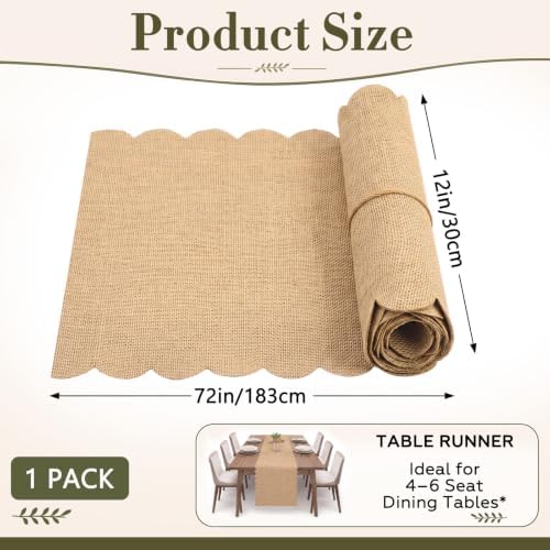 Jecery 10 Pack Scalloped Burlap Table Runners, 12 x 72 Inch