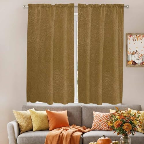 Vintage Brown Window Curtains 72 Inch Length, Modern Minimalist Solid