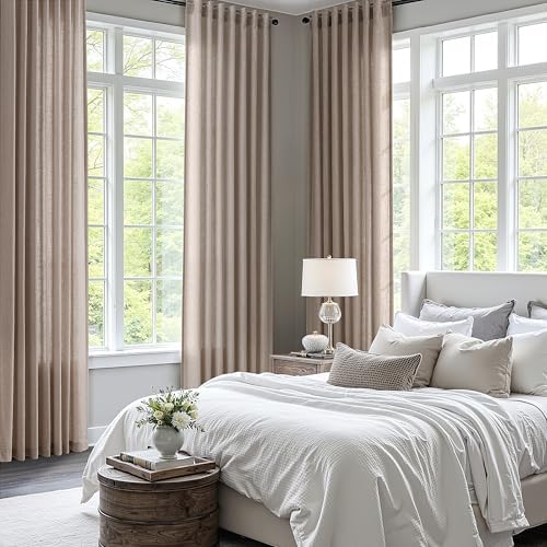 BOODII Linen Curtains 84 Inch Long for Living Room Oatmeal 2 Panels