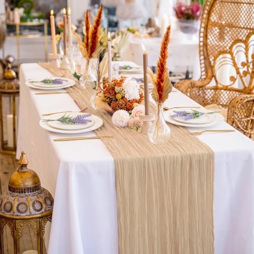 6 Pack Beige Table Runners 17x108 Inch Cheesecloth Table Runner Boho