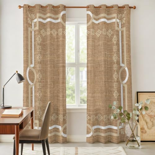 Taupe Gray Botanical Window Curtains Panels with Silver Grommet