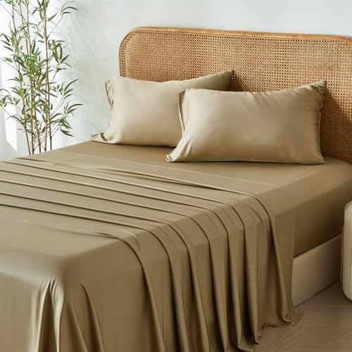 Taupe Cooling Rayon Sheets Set Queen Soft Silky Smooth for Hot