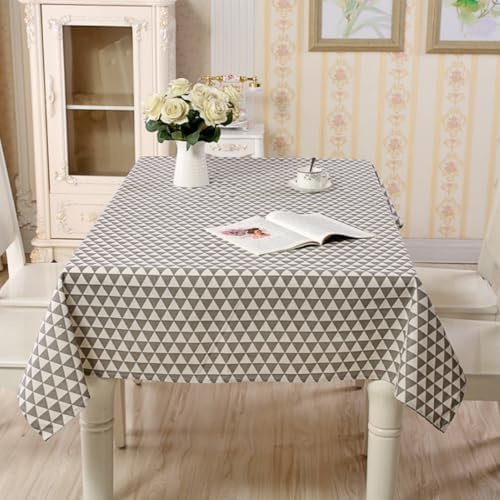 Stain-Resistant Triangle Print Linen Tablecloth, Farmhouse Table Cloth