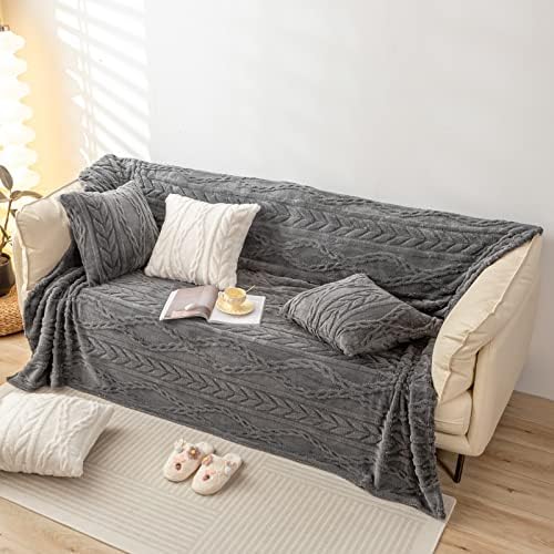 YUSOKI Sherpa Fleece Large Throw Blanket, Grey, 50"x65"