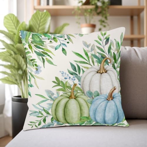 Fall Decorative Pillow Covers 22x22 Set of 2 Autumn Sage Green Blue