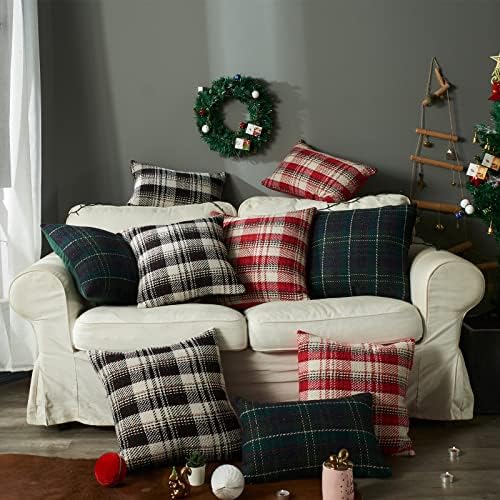 Green Plaid Pillow Covers 18x18 Inch Set of 2 Christmas Decor