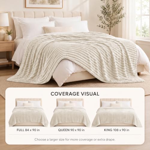 HIMEET Beige King Size Blanket for Bed, 300GSM Ribbed Fleece