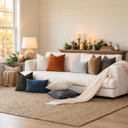 VOIR Oatmeal Beige Chenille Pillow Covers 18x18 Inch Set of 2
