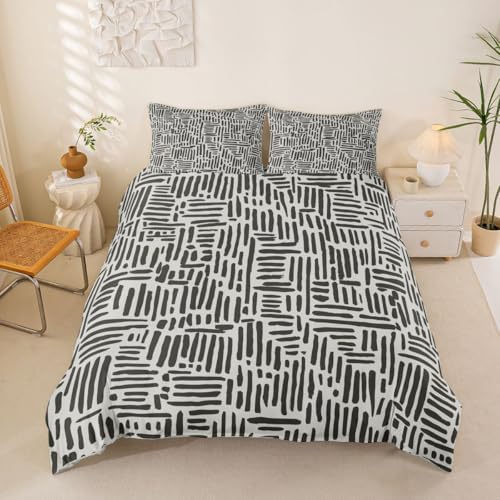 jejeloiu Gray and Beige Duvet Cover Queen Size Brushstroke Print