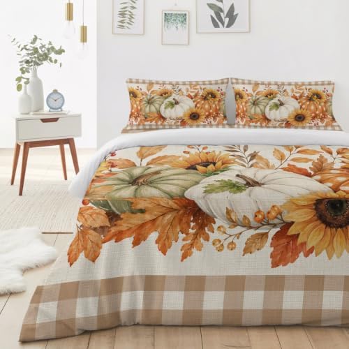 Thanksgiving Pumpkins Duvet Cover Queen Size Bedding Set 4 Pieces, 1