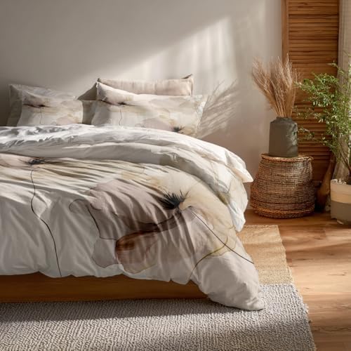 Floral Fluid Lines Artwork 100% Cotton Duvet Cover Set Twin Size