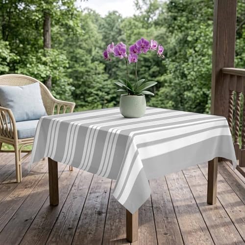 YOUNGKIDS Tablecloth Minimalist Gray White Stripes Waterproof Square
