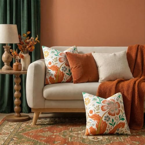 GIGIZAZA Decorative Floral Throw Pillow Covers 18x18 Velvet Pack of 2