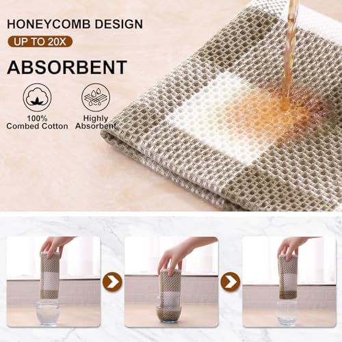 Mordimy Cotton Waffle Weave Dish Cloths, 12"x 12", 6 Pack, Khaki &