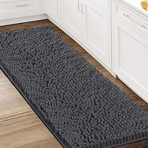 H.VERSAILTEX Chenille Bath Mat Set Non Slip 59"x20", Grey