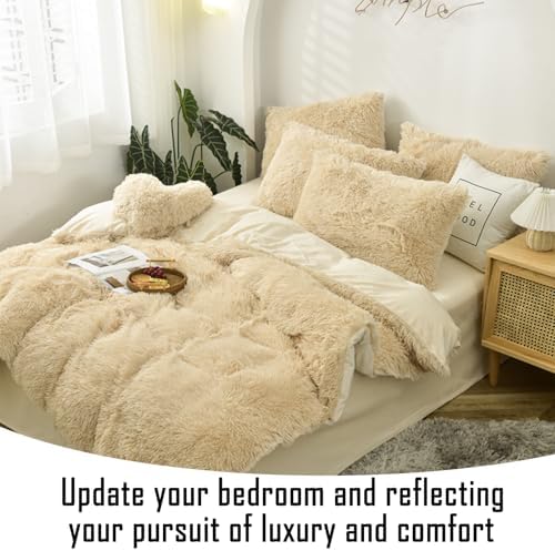 MorroMorn Luxury Shag Fluffy Comforter Cover Set, Shaggy Faux Fur