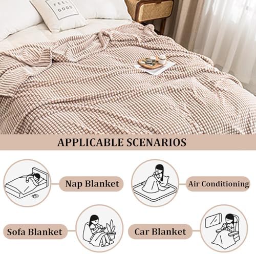 Super Soft Throw Fleece Blanket,Lightweight Flannel Waffle
