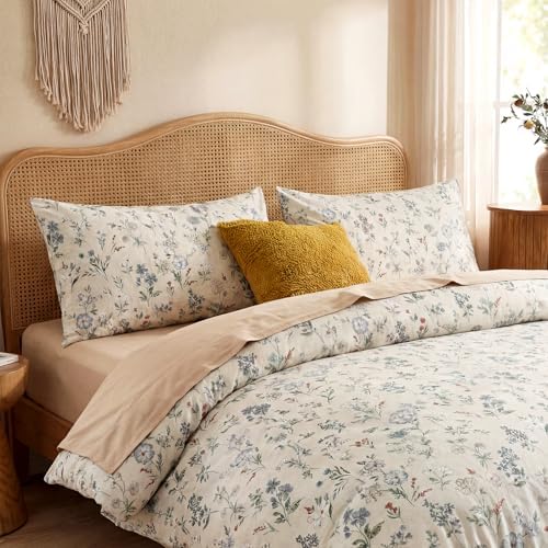 Floral Duvet Cover Set Queen Size 100% Cotton Green Floral Comforter