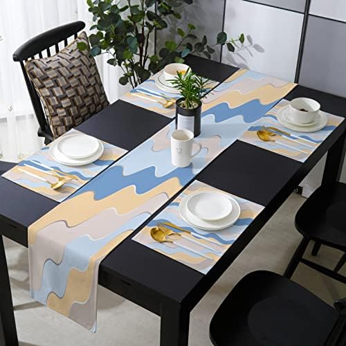 Geometric Ripple Table Mats Set of 4 With Table Runner 90 Inches