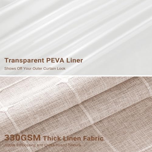 BTTN 3-in-1 Long Boho Linen Fabric Shower Curtain with Liner, 72x84