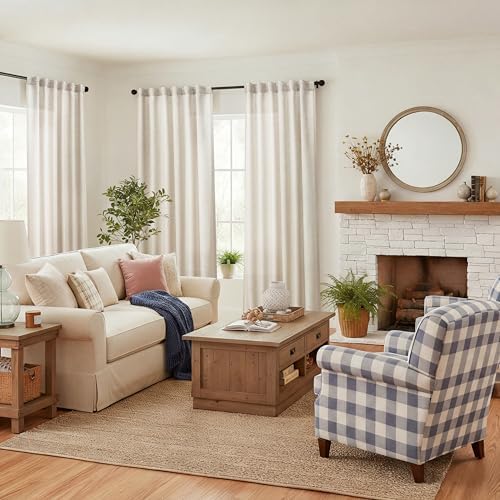 decorUhome Linen Semi Sheer Curtains 96 Inch Long, 2 Panels Light