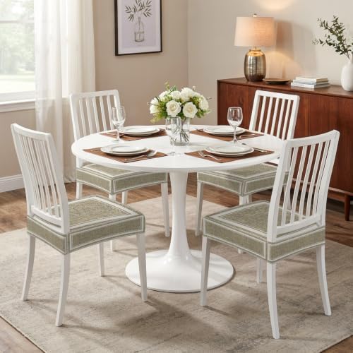 Beige Rustic Seat Covers for Dining Room Chairs, Farmhouse Neutral