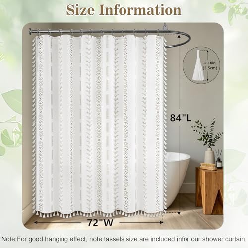 Yinhua Boho Farmhouse Shower Curtain Linen Fabric Shower Curtains with