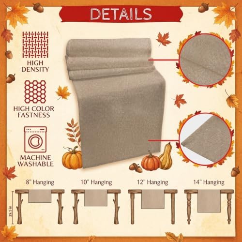 Beige Cotton Linen Long Table Runner 13 x 108 inch Farmhouse Solid