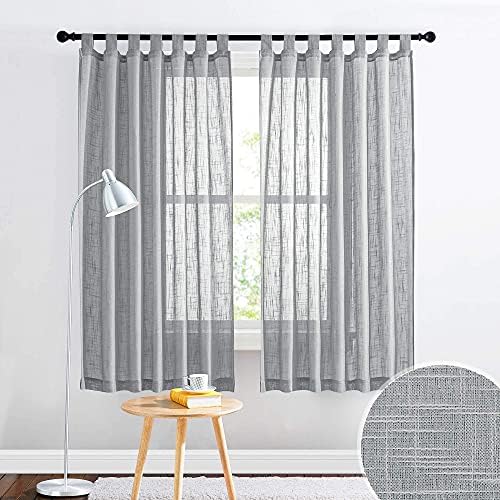 RYB Home Linen Sheer Curtains - Linen Textured Semi Sheer Curtains for