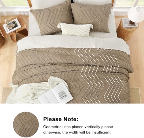 Litanika Taupe King Size Comforter Set, 3 Pcs Boho Tufted Bedding Set