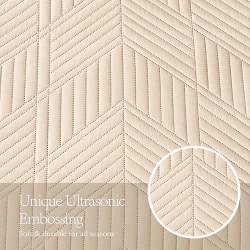 Davulos King Quilt Bedding Set,Beige Ultrasonic King/Cal King Quilt